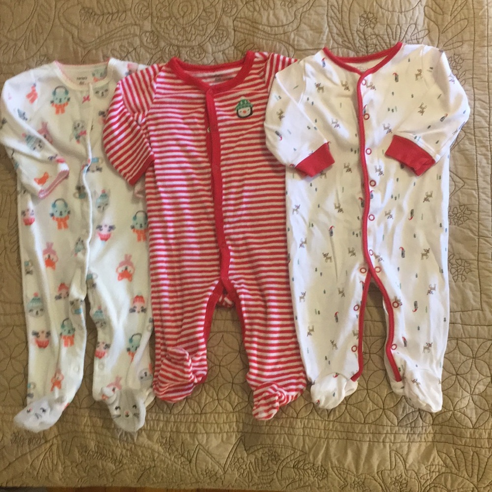 Three winter theme Carter’s sleep and play pajamas